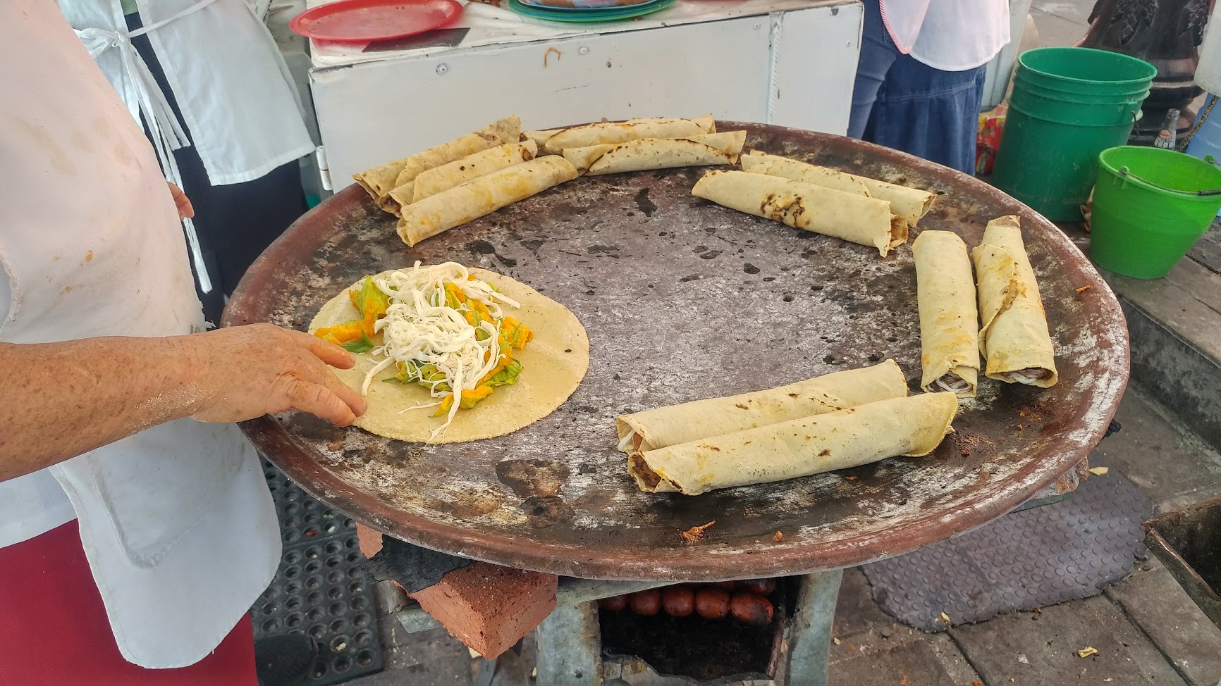 Tacos and quesadilla on the comal